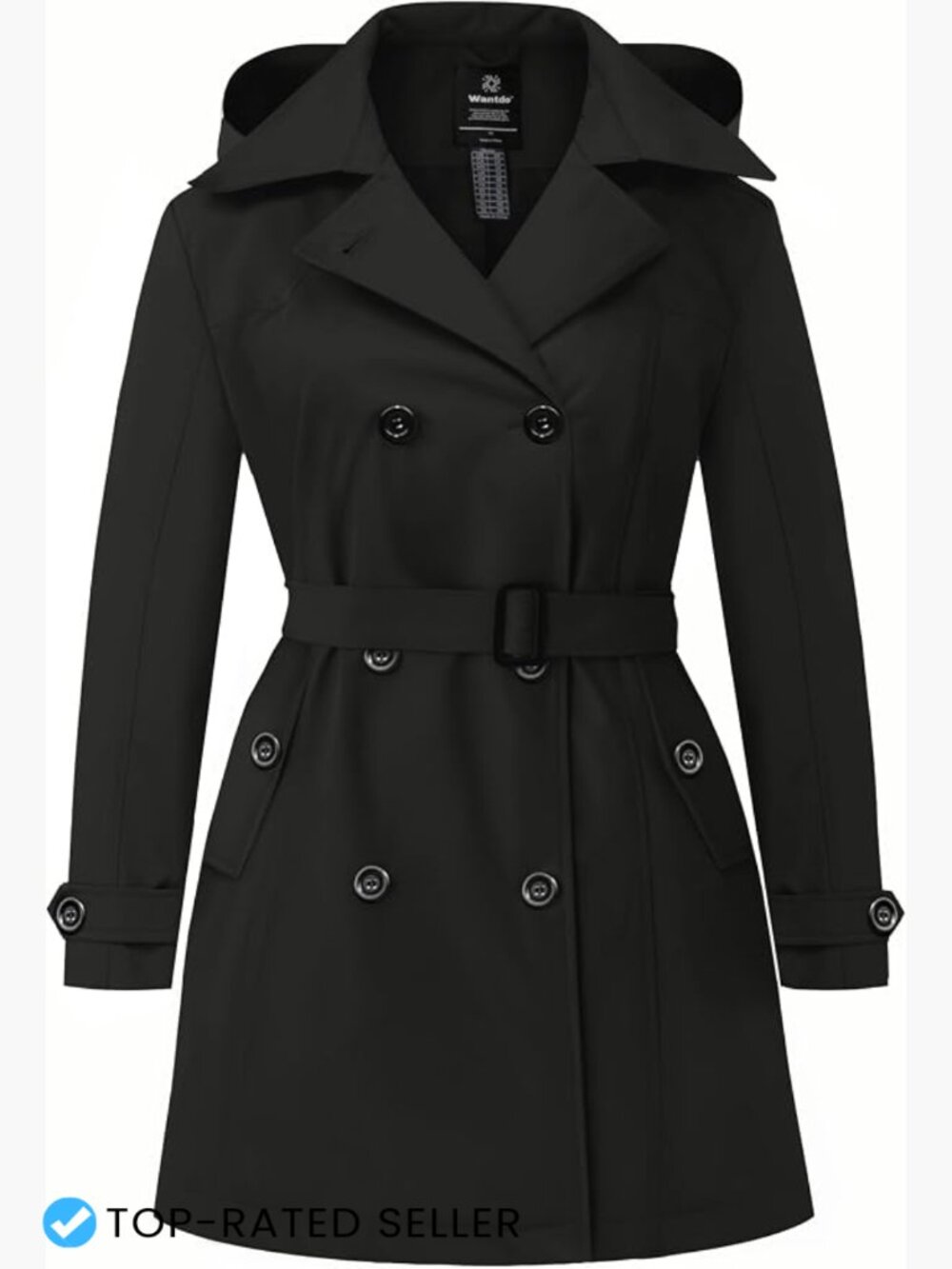 Plus Size Waterproof Trench Coat with Hood Long Overcoat Classic Chic